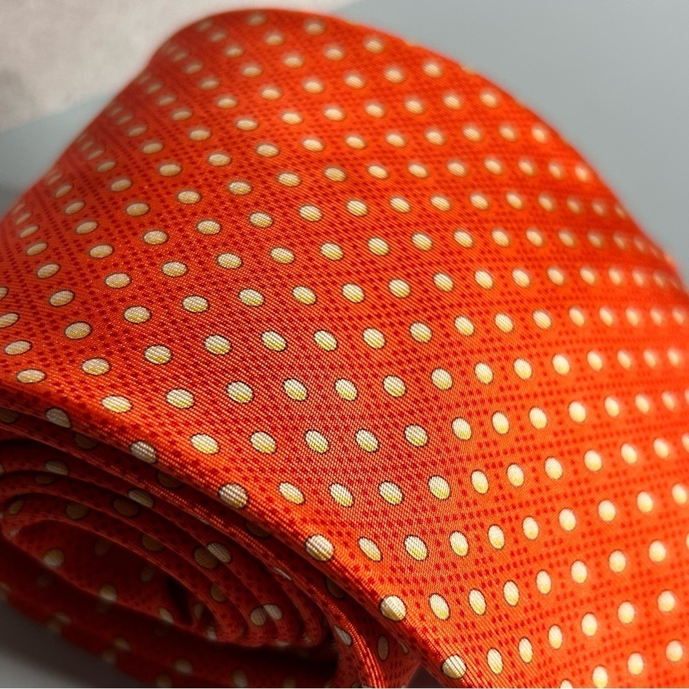 Angelo Villonce Orange Polka Dotted Patterned Italian Silk 60.5” Tie - Picture 2 of 3